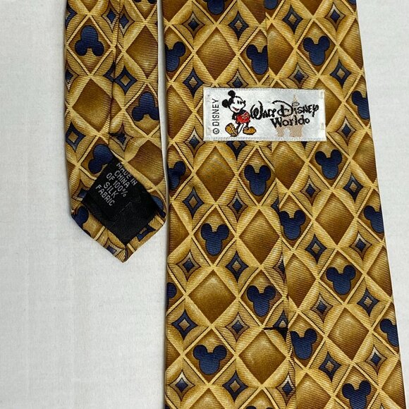 Disney Walt Disney World Silk Diamonds Discrete Mickey Mouse Silhouette Tie Gold - Picture 7 of 8
